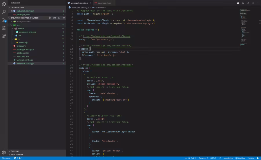 Code editor showing a development environment configuration
